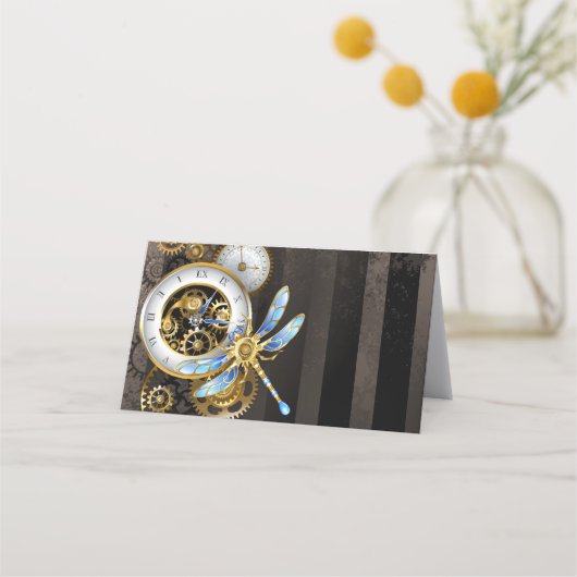 Steampunk-klok met mechanische dragonfly klantenkaartje (Voorkant)