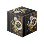 Steampunk-klok met mechanische dragonfly kubus (Achter hoekig)