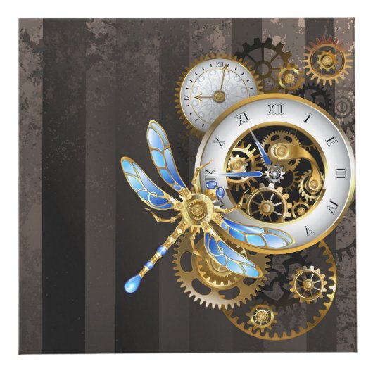 Steampunk-klok met mechanische dragonfly kubus (Voorkant)