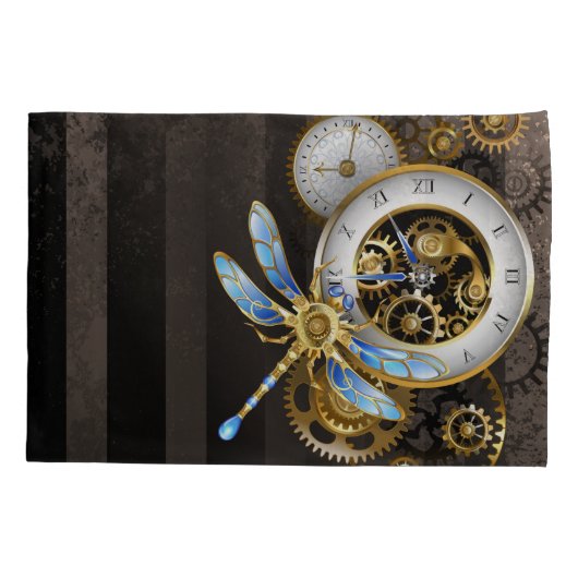 Steampunk-klok met mechanische dragonfly kussensloop (Achterkant-Links)