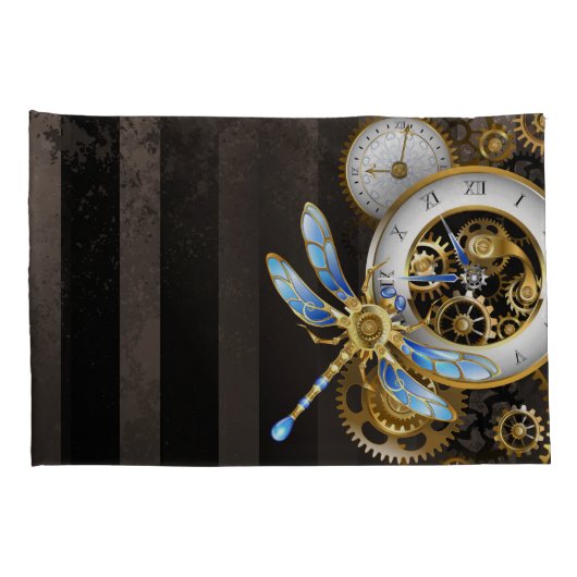 Steampunk-klok met mechanische dragonfly kussensloop (Achterkant-Rechts)