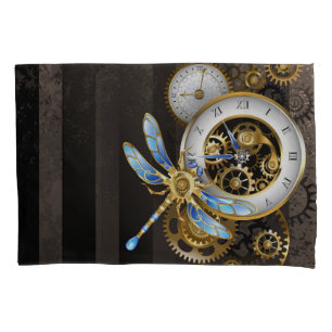 Steampunk-klok met mechanische dragonfly kussensloop