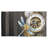 Steampunk-klok met mechanische dragonfly kussensloop (Voorkant-Links)