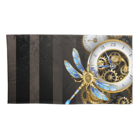 Steampunk-klok met mechanische dragonfly kussensloop (Achterkant-Rechts)