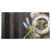 Steampunk-klok met mechanische dragonfly kussensloop (Voorkant-Rechts)