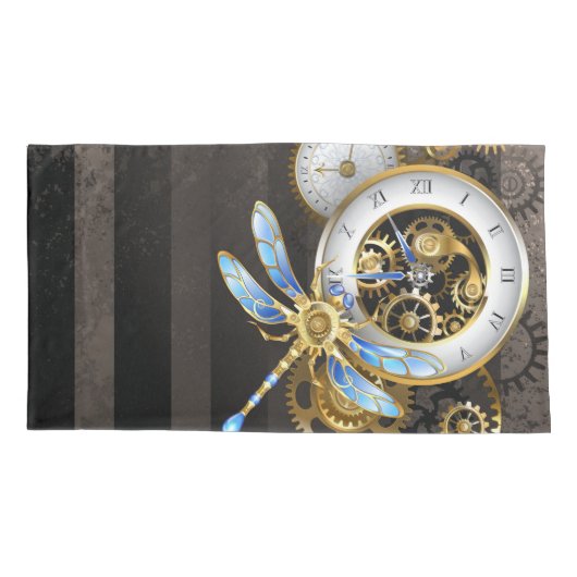 Steampunk-klok met mechanische dragonfly kussensloop (Achterkant-Links)