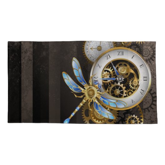 Steampunk-klok met mechanische dragonfly kussensloop (Achterkant)