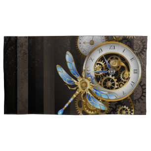 Steampunk-klok met mechanische dragonfly kussensloop