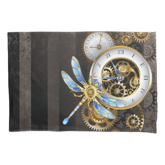 Steampunk-klok met mechanische dragonfly kussensloop (Voorkant)