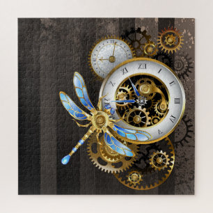 Steampunk-klok met mechanische dragonfly legpuzzel
