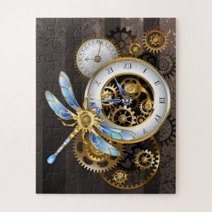 Steampunk-klok met mechanische dragonfly legpuzzel