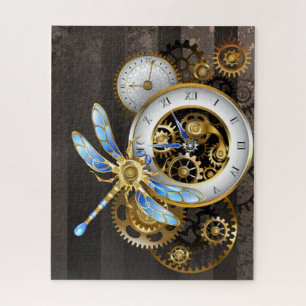 Steampunk-klok met mechanische dragonfly legpuzzel