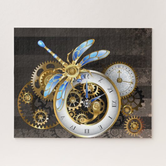 Steampunk-klok met mechanische dragonfly legpuzzel (Horizontaal)