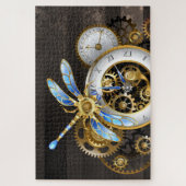 Steampunk-klok met mechanische dragonfly legpuzzel (Verticaal)