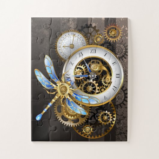 Steampunk-klok met mechanische dragonfly legpuzzel (Verticaal)