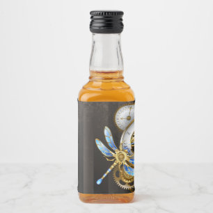 Steampunk-klok met mechanische dragonfly likeurfles etiket