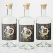 Steampunk-klok met mechanische dragonfly likeurfles etiket (Flessen)