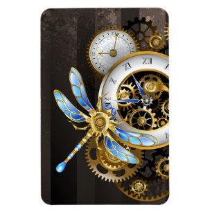 Steampunk-klok met mechanische dragonfly magneet
