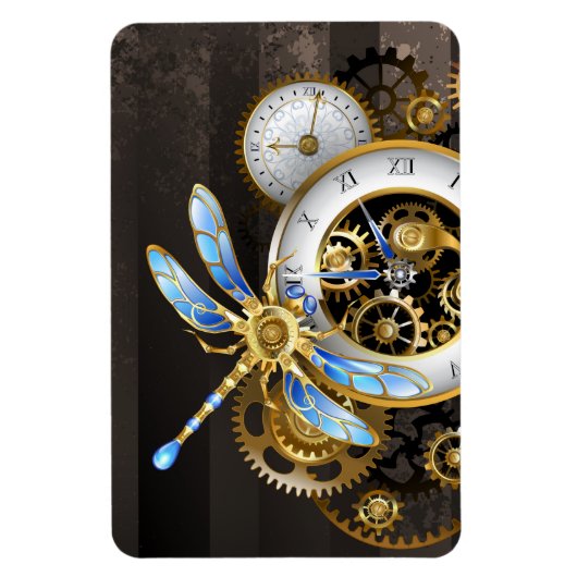 Steampunk-klok met mechanische dragonfly magneet (Verticaal)