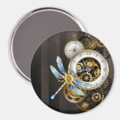 Steampunk-klok met mechanische dragonfly magneet (Voorkant / Achterkant)