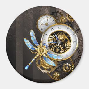 Steampunk-klok met mechanische dragonfly magneet