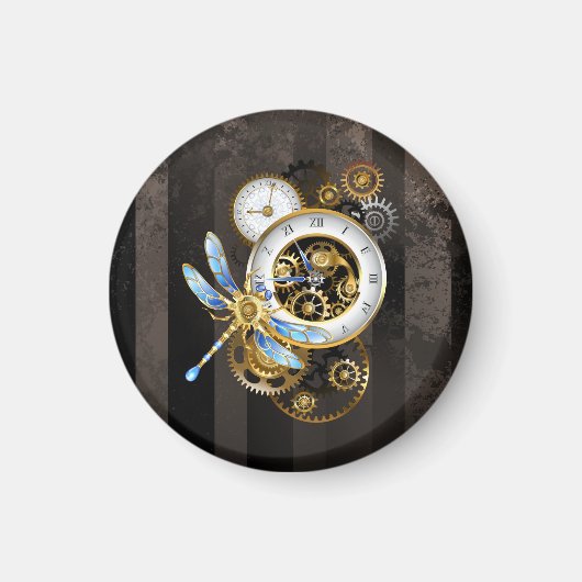 Steampunk-klok met mechanische dragonfly magneet (Voorkant)