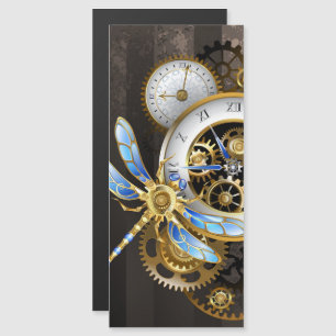 Steampunk-klok met mechanische dragonfly magnetische uitnodiging