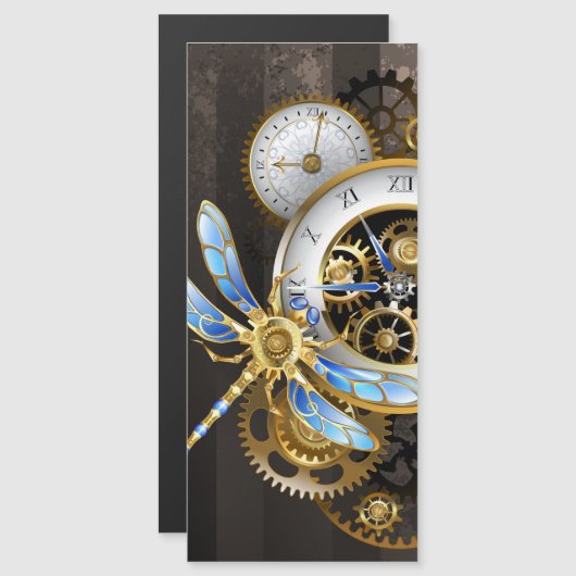 Steampunk-klok met mechanische dragonfly magnetische uitnodiging (Voorkant / Achterkant)