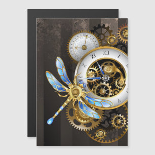 Steampunk-klok met mechanische dragonfly magnetische uitnodiging