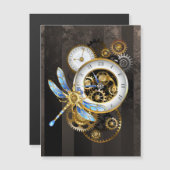 Steampunk-klok met mechanische dragonfly magnetische uitnodiging (Voorkant / Achterkant)