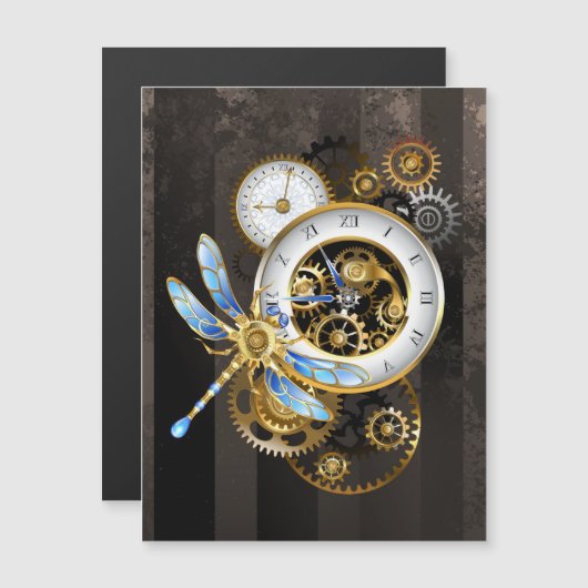 Steampunk-klok met mechanische dragonfly magnetische uitnodiging (Voorkant / Achterkant)