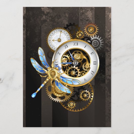 Steampunk-klok met mechanische dragonfly menu (Voorkant)