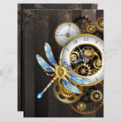 Steampunk-klok met mechanische dragonfly menu (Voorkant / Achterkant)