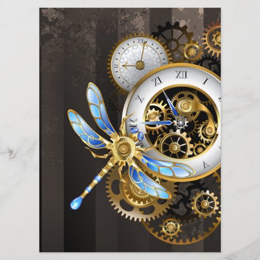 Steampunk-klok met mechanische dragonfly menu (Voorkant)