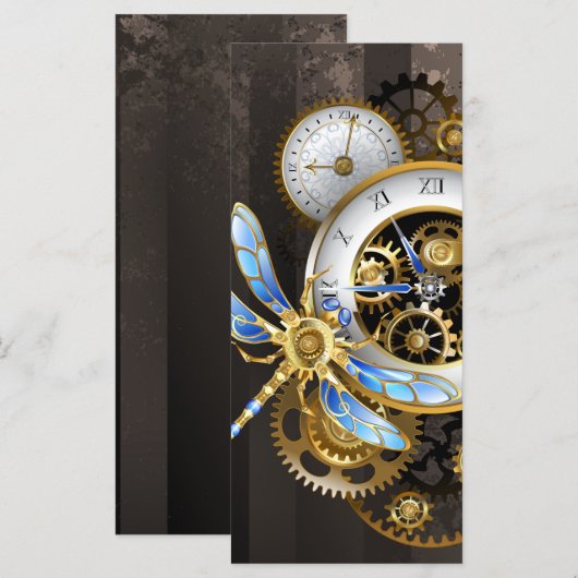 Steampunk-klok met mechanische dragonfly menu (Voorkant / Achterkant)