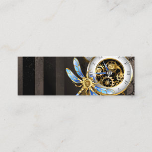 Steampunk-klok met mechanische dragonfly mini visitekaartje