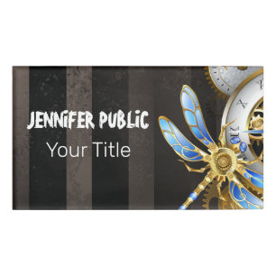 Steampunk-klok met mechanische dragonfly naambadge