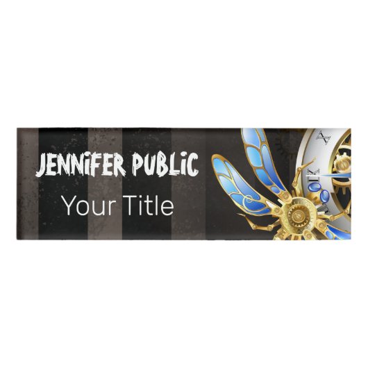 Steampunk-klok met mechanische dragonfly naambadge (Voorkant)