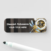 Steampunk-klok met mechanische dragonfly naamplaatje (In situ)