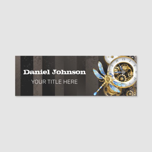 Steampunk-klok met mechanische dragonfly naamplaatje (Voorkant)