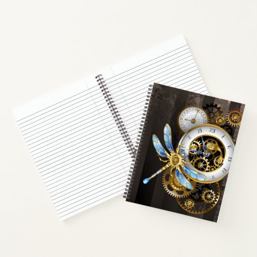 Steampunk-klok met mechanische dragonfly notitieboek (Binnen)