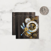 Steampunk-klok met mechanische dragonfly notitiekaartje (Voorkant / Achterkant in situ)
