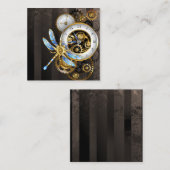 Steampunk-klok met mechanische dragonfly notitiekaartje (Voorkant / Achterkant)