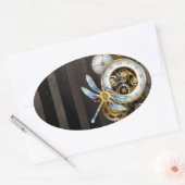 Steampunk-klok met mechanische dragonfly ovale sticker (Envelop)