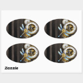 Steampunk-klok met mechanische dragonfly ovale sticker (Vel)