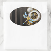 Steampunk-klok met mechanische dragonfly ovale sticker (Tas)