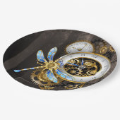 Steampunk-klok met mechanische dragonfly papieren bordje (Gekanteld)