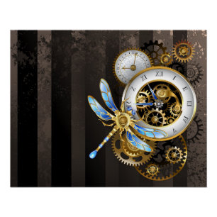 Steampunk-klok met mechanische dragonfly perfect poster