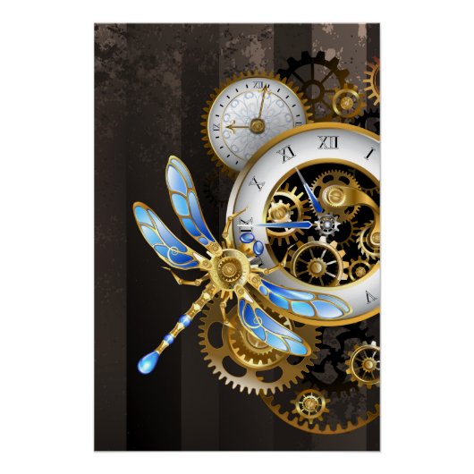 Steampunk-klok met mechanische dragonfly perfect poster (Voorkant)