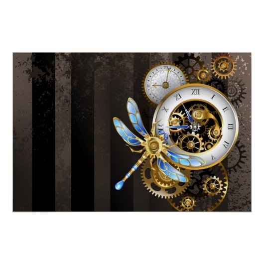 Steampunk-klok met mechanische dragonfly perfect poster (Voorkant)